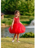 Red Lace Tulle Short Flower Girl Dress With Heart Cutout